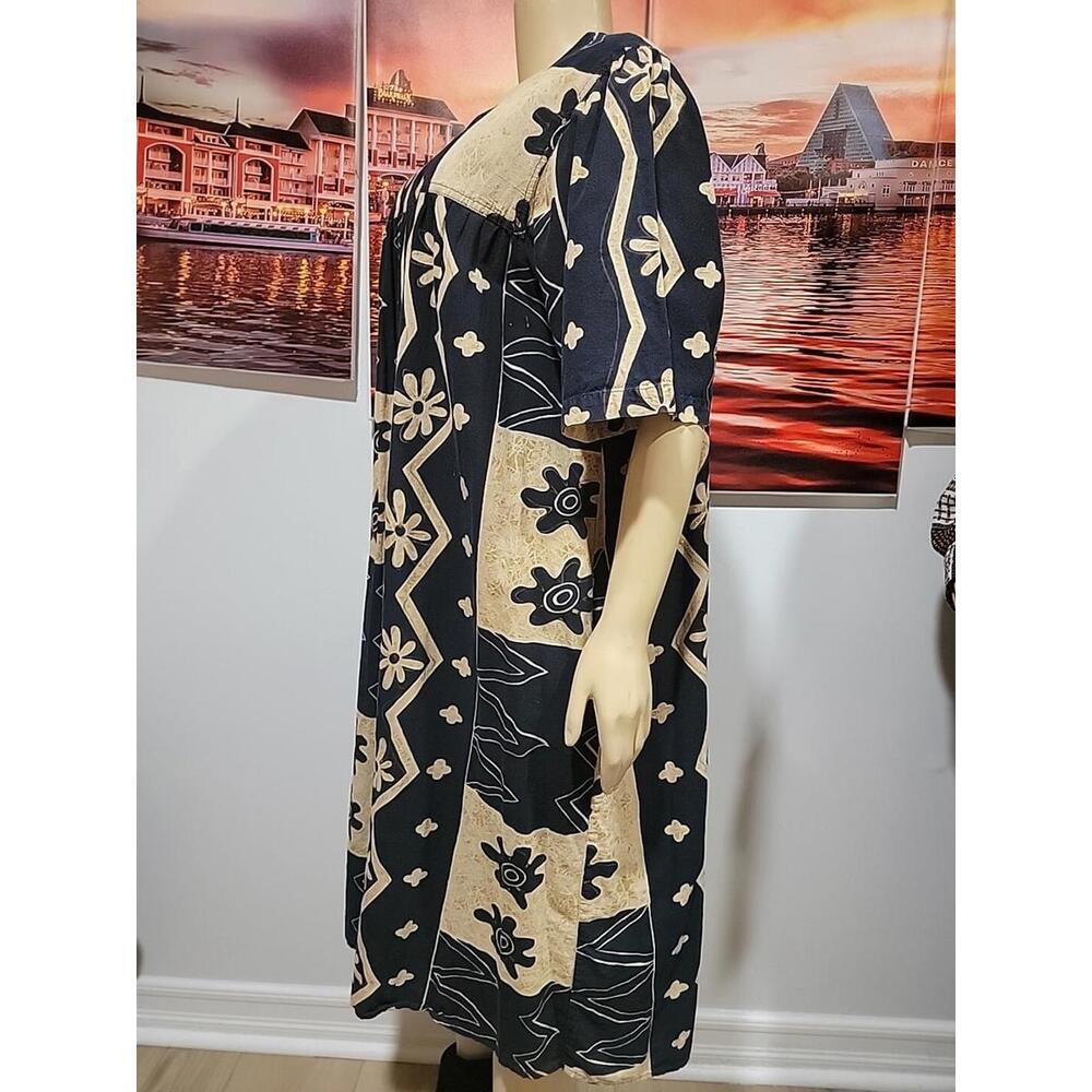 Capistrano House Dress Size 1X MuuMuu Kaftan Lounge W/Pockets Taupe Black #C - Picture 2 of 8